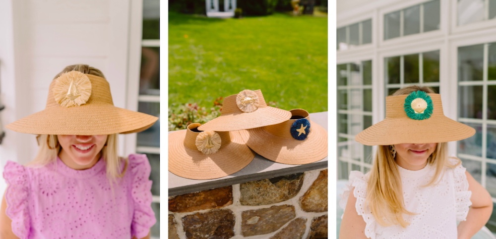 collage showing women wearing straw visor hats by Lisi Lerch